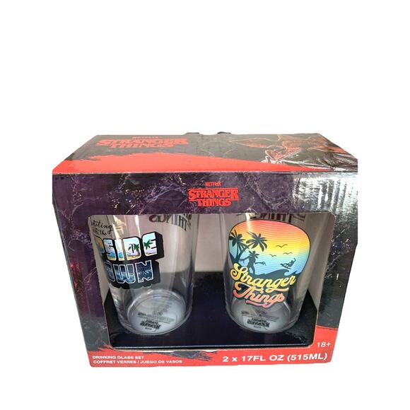 Netflix STRANGER THINGS Drinking Glass Set 2 17oz Glass Gift Set NEW in BOX - Picture 1 of 6